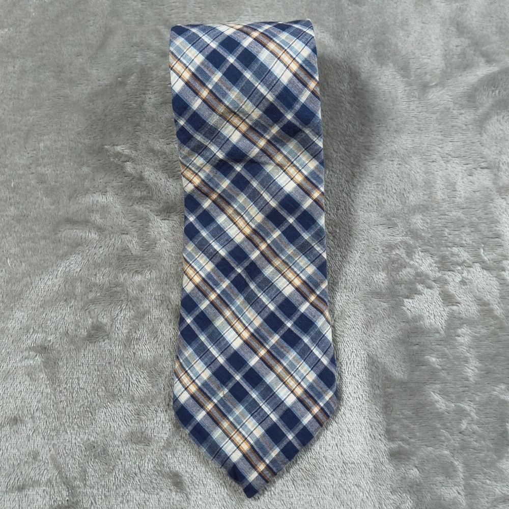 Vintage Brooks Brothers Tie Mens 59x3.5 Blue White Plaid Check Cotton Made USA